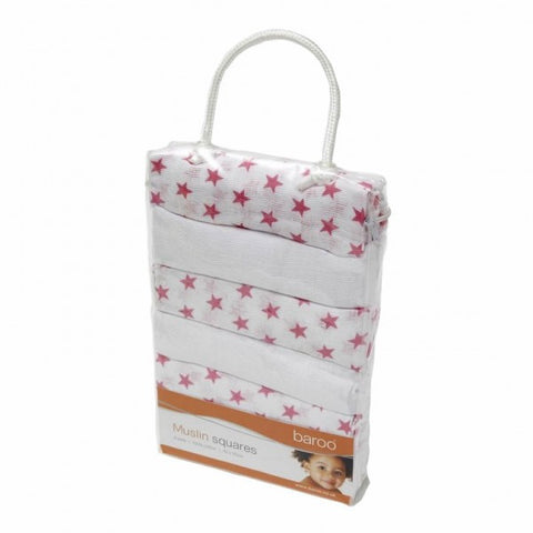 Baroo Muslin Squares Pack Of 6 (3 x white 3 x pink stars)