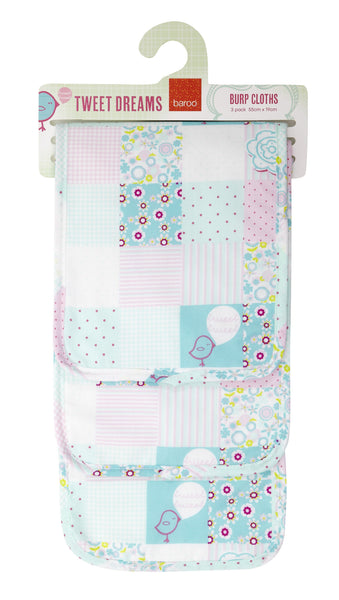 Baroo Tweetdreams Pack Of 3 Burp Cloths